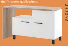  ??  ?? Bureau de travail pivotant en chêne naturel et blanc fabriqué au Québec, 619 $, collection Lila, m2go.ca