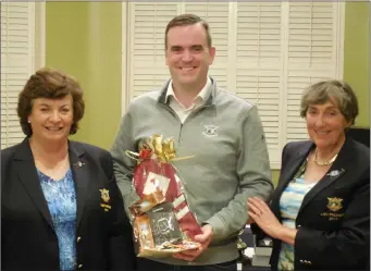  ??  ?? Ray Foley winner of the County Louth Golf Club 2018 Lady Captain and Lady President’s Prize to the Men, with Lady Captain Carlos McDowell and Lady President Dorothy Collins.