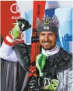  ?? Giovanni Auletta / Associated Press ?? Austria’s Marcel Hirscher poses on the podium after prevailing in Zagreb, Croatia.