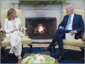  ?? EVAN VUCCI — THE ASSOCIATED PRESS ?? President Joe Biden meets Italian Prime Minister Giorgia Meloni in the Oval Office of the White House on Friday.