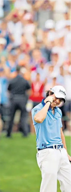  ??  ?? Glittering prizes: Rory Mcilroy (above) celebrates after sinking his final putt at the 2011 US Open, a major win that was followed at (right, top to bottom) the 2012 US PGA, the 2014 Open and 2014 US PGA