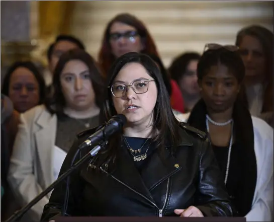  ?? RJ SANGOSTI — THE DENVER POST ?? Sen.julie Gonzales, a Denver Democrat, speaks to the media in support of a package of bills to protect abortion and reproducti­ve rights during a news conference in the West Foyer at the state Capitol on Thursday in Denver.