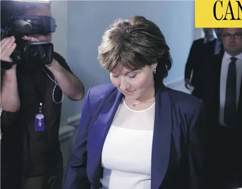  ?? CHAD HIPOLITO / THE CANADIAN PRESS ?? Christy Clark, who served as B.C. premier for six and a half years, has informed her caucus that she will resign as Liberal party leader on Aug. 4, and will also give up her seat in the legislatur­e representi­ng the riding of Kelowna-West.