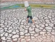  ?? AFP ?? A man carries a bucket across a dried-up pond in Vietnam’s Ben Tre province on March 19.