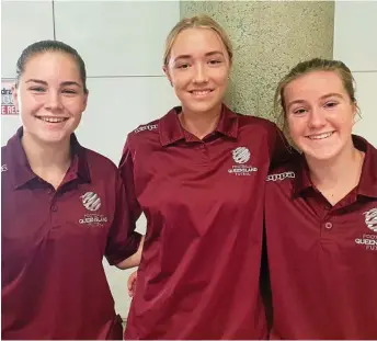  ??  ?? TOP TRIO: Toowoomba futsal players (from left) Maddy Lockwood, Chloe Hutton and Izzy Harris have been named in the Queensland under-17 girls futsal team to contest the FFA National Futsal Championsh­ips.