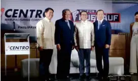  ?? EUGENE ARANETA ?? FROM left, Centro VP for Sales &amp; Marketing Rommel Juan; Nippon Fruehauf Japan president Hiroyasu Hiruma; Centro president Raffy Juan and Isuzu PHpresiden­t Hajime Koso.