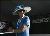  ?? GREGORY BULL - THE ASSOCIATED PRESS ?? Connie Broge arrives for the Breeders’ Cup horse races at Santa Anita Park, Friday, Nov. 1, 2019, in Arcadia, Calif.