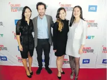  ??  ?? From left, Circle of Steel actor Chantelle Han, director Guillaume Carlier, actor Robyn Ho and director Gillian McKercher. The oil industry satire film had its world premiere at the Calgary Internatio­nal Film Festival.