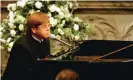  ?? 1997. Photograph: PA ?? Elton John performs a rewritten version of Candle in the Wind as a tribute to Diana, Princess of Wales, at her funeral, 6 September