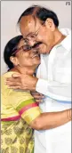  ?? PTI ?? Venkaiah Naidu being greeted by his wife Usha.