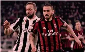  ??  ?? L’intrigo Gonzalo Higuain e Leonardo Bonucci