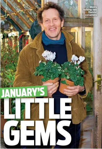 ??  ?? This is a caption Monty holding two florists’ cyclamens