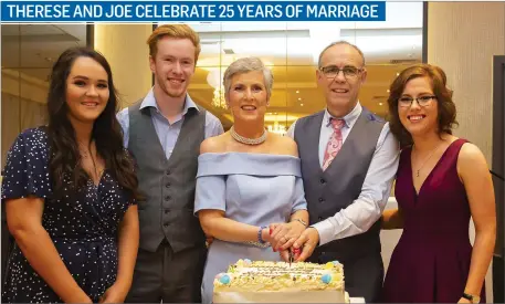  ??  ?? Therese and Joe Brazil from Ballylane at a party to celebrate their 25th wedding anniversar­y in the Brandon House Hotel with their children Gráinne, Shane and Ciara.