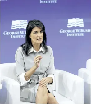  ?? SETH WENIG/THE ASSOCIATED PRESS ?? U.S. Ambassador to the UN Nikki Haley says that Russian interferen­ce in the 2016 U.S. election amounts to warfare.