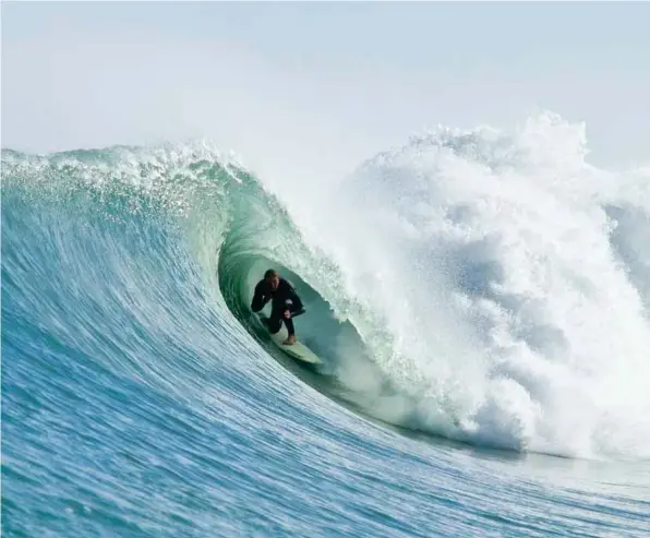  ??  ?? : Sometimes you can tell a good surfer sitting out in the lineup just by the way they hold themselves, act and unselfishl­y let waves go, waiting for just the right one. On this day Campbell was one such surfer, from the moment he paddled past, you knew at some point you were going to see something special, and two hours later when the wave of the day reared up, who should be on it? You guessed it! Photo: Cory