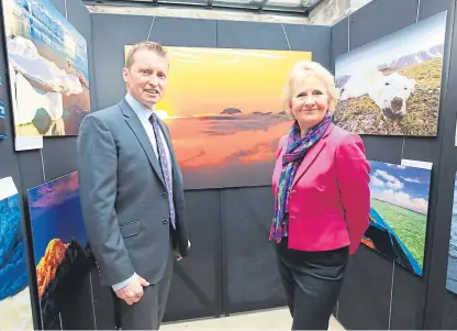  ?? Picture: Phil Hannah. ?? Roseanna Cunningham launching Climate Week at the Royal Scottish Geographic­al Society offices in Perth, along with Mike Robinson, chief executive of RSGS.