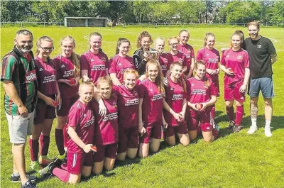  ??  ?? ● Bethel Under-16 girls with the North Wales Girls League U16 Cup they won last season. Several of these players now step up to the first team squad for 2018/19