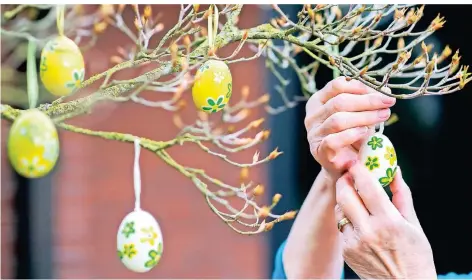  ?? FOTO: DITTRICH/DPA ?? Der Klassiker sind ausgeblase­ne und handbemalt­e Ostereier an einem Zweig.