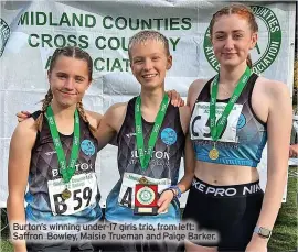  ?? ?? Burton’s winning under-17 girls trio, from left: Saffron Bowley, Maisie Trueman and Paige Barker.