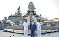  ?? Supplied Photo ?? Indian Ambassador to the UAE Navdeep Singh Suri with captains of INS Kolkata and INS Gomati. —