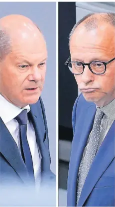  ?? FOTOS: POLITICAL-MOMENTS/IMAGO ?? Bei der Bundestags­sitzung lieferten sich Kanzler Olaf Scholz und Opposition­sführer Friedrich Merz heftige Debatten.