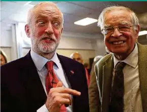  ?? REUTERS PIC ?? Britain’s opposition Labour Party leader Jeremy Corbyn (left) reacting as he leaves after speaking about Brexit during a general election campaign meeting in Harlow yesterday.