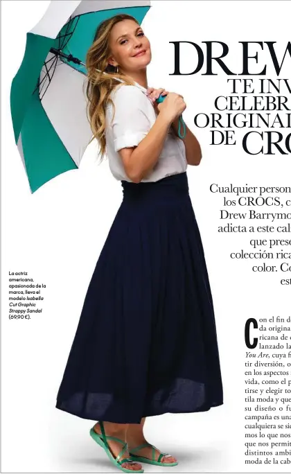  ??  ?? La actriz americana, apasionada de la marca, lleva el modelo Isabella Cut Graphic Strappy Sandal (69,90 €).