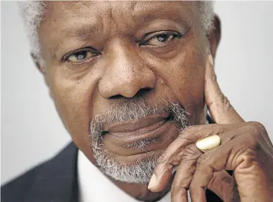  ?? /FABRICE COFFRINI / AFP ?? Former UN secretary-general and president of the Global Humanitari­an Forum Kofi Annan died peacefully on Saturday at the age of 80.