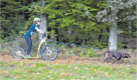  ?? FOTO: DPA ?? Sabine Ruff lässt sich auf einem Roller von ihrem Hund Ackermann ziehen.