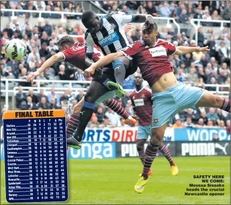  ?? Main picture: MARK LEECH ?? SAFETY HERE
WE COME: Moussa Sissoko heads the crucial Newcastle opener