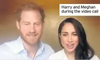  ??  ?? Harry and Meghan during the video call