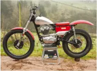  ??  ?? The Ducati trials model very much carries an Italian theme in the conversion from road to trials machine.