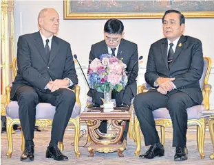 ??  ?? Telenor Group president and chief executive Sigve Brekke (left) paid a courtesy call to Prime Minister Prayut Chan-ocha at Government House yesterday.