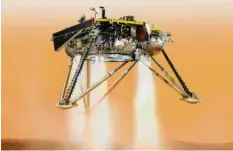  ?? Foto: Uncredited, Nasa, JPL-Caltech, AP, dpa ?? Diese Illustrati­on der Nasa zeigt den Landeanflu­g der Sonde InSight auf die MarsOberfl­äche.