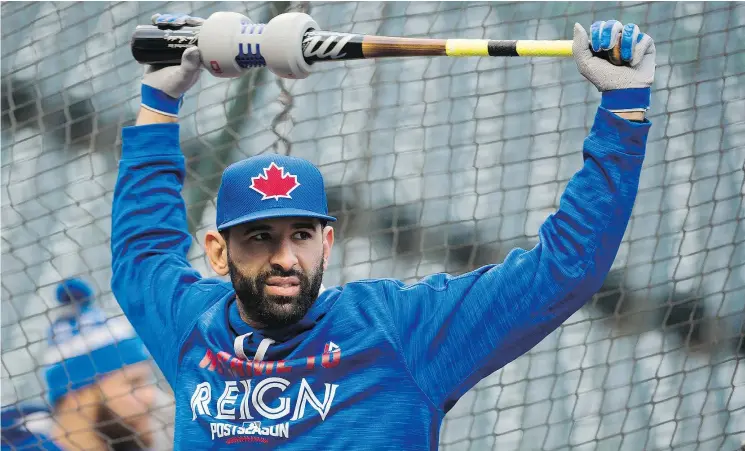  ?? NATHAN DENETTE/THE CANADIAN PRESS ?? Toronto Blue Jays’ Jose Bautista is hitless through two games in the ALCS against the Cleveland Indians, including five strikeouts.