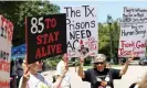  ?? Photograph: Adam Davis/EPA ?? People protest against poor conditions caused by extreme heat in Texas jail cells at the state capitol in Austin, Texas, on 18 July.