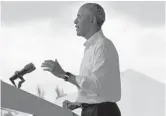  ?? LYNNE SLADKY/AP ?? Former President Barack Obama speaks as he campaigns for Democratic presidenti­al candidate former Vice President Joe Biden at Florida Internatio­nal University on Saturday in North Miami.