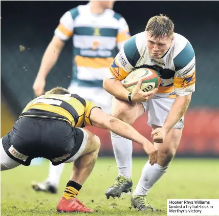  ??  ?? Hooker Rhys Williams landed a try hat-trick in Merthyr’s victory