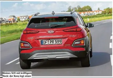  ??  ?? Kleines SUV mit kräftigem Heck: der Kona legt einen dynamische­n Auftritt hin.