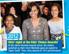  ??  ?? Girls’ night at the Kids’ Choice Awards!
At the slime-themed awards show, the sisters watched as their mom Michelle gave an award to Taylor Swift. Then, they danced to 1D’s performanc­e!