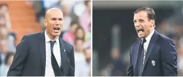  ??  ?? A combinatio­n of photos show Real Madrid’s French coach Zinedine Zidane (left) and his Juventus counterpar­t Massimilia­no Allegri of Italy. — AFP photo