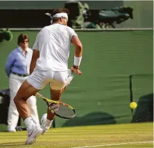  ?? Tim Ireland / Associated Press ?? Second-seeded Rafael Nadal shows some flair during his victory over Jiri Vesely on Monday.