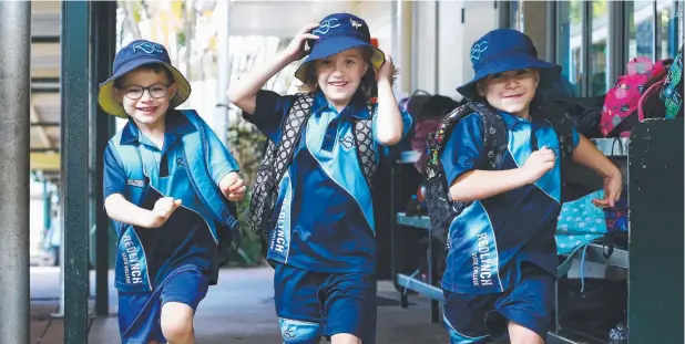  ??  ?? BREAK TIME: Redlynch State College Year 1 students Nicholas Gobus, Abbey Carveth and Darius Boserio are looking forward to holidays. Picture: BRENDAN RADKE