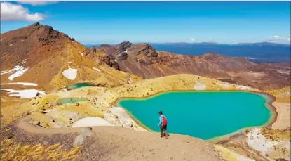  ??  ?? AWESOME HIKE: The Tongariro Alpine Crossing in the Tongariro National Park in New Zealand has brilliantl­y spectacula­r scenery, says Whittaker.