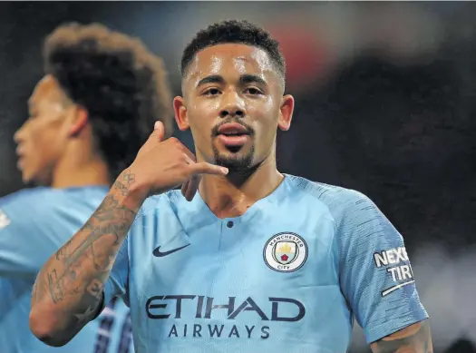  ?? Photo: BBC Sports ?? Gabriel Jesus celebrates after scoring two goal against Wolves at the Etihad Stadium, United Kingdom on January 14, 2019.