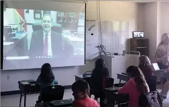  ?? Photograph submitted ?? Pea Ridge Intermedia­te School fourth-graders asked questions of U.S. Senator John Boozman during a Skype call from Boozman’s Washington, D.C., office.
