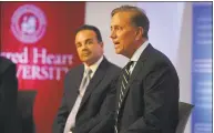  ?? Brian A. Pounds / Hearst Connecticu­t Media ?? Bridgeport Mayor Joe Ganim and candidate Ned Lamont take part in Connecticu­t Democratic gubernator­ial primary debate in Fairfield in July. Lamont defeated Ganim in the primary election on Tuesday.