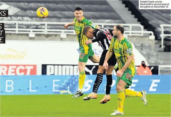  ??  ?? Dwight Gayle scores Newcastle’s second goal of the game on December 12