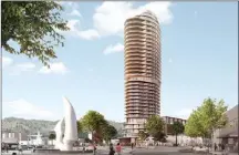  ?? City of Kelowna ?? Kelowna planners are recommendi­ng city council reject revised plans for a major residentia­l and hotel tower downtown, saying the project is too tall and too wide.