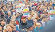  ?? REUTERS ?? People protest against a demonstrat­ion by antiimmigr­ation party Alternativ­e for Germany (AfD) in Chemnitz.